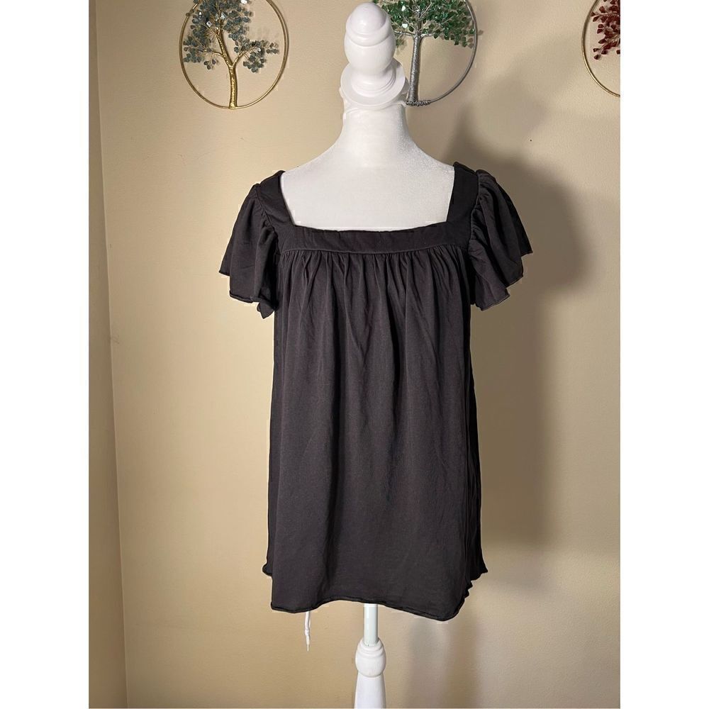 NWT! Chaser Black Flutter Sleeve Square Neck Tee Medium